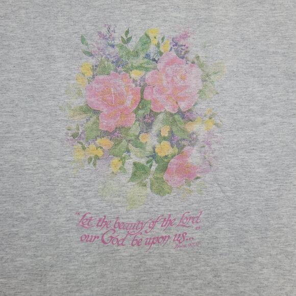 Vintage 90s Floral Christian Shirt Womens Large 21x26 Gray - Picture 9 of 13